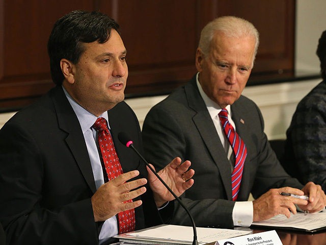 WASHINGTON, DC - NOVEMBER 13: Ebola Response Coordinator Ron Klain (L), joined by U.S. Vice President Joseph Biden (R), speaks during a meeting regarding Ebola at the Eisenhower Executive office building November 13, 2014 in Washington, D.C. Vice President Biden met with leaders of faith, humanitarian, and non-governmental organizations that …