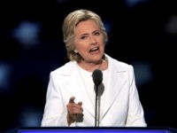 PHILADELPHIA, PA - JULY 28: Democratic presidential candidate Hillary Clinton delivers remarks during the fourth day of the Democratic National Convention at the Wells Fargo Center, July 28, 2016 in Philadelphia, Pennsylvania. Democratic presidential candidate Hillary Clinton received the number of votes needed to secure the party's nomination. An estimated …