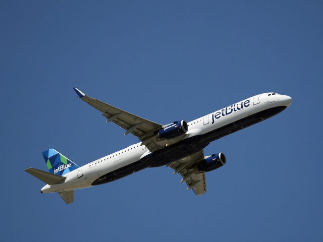 An Airbus A321-231 operated by JetBlue takes off from JFK Airport on August 24, 2019 in th
