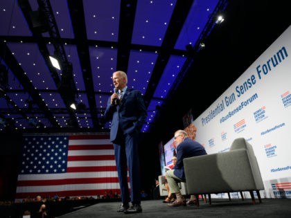 Democratic presidential candidate and former Vice President Joe Biden speaks on stage during a forum on gun safety at the Iowa Events Center on August 10, 2019 in Des Moines, Iowa. The event was hosted by Everytown for Gun Safety. (Photo by Stephen Maturen/Getty Images)