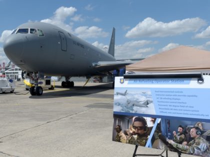 An US Boeing KC-46 tanker is presented on the first day of the 53rd International Paris Air Show on June 17, 2019 at Le Bourget Airport, near Paris. (Photo by ERIC PIERMONT / AFP) (Photo credit should read ERIC PIERMONT/AFP via Getty Images)