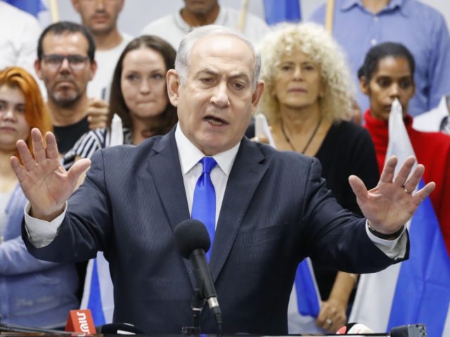 Israel's Prime Minister and leader of the Likud Party Benjamin Netanyahu delivers a statement in the Israeli central city of Petah Tikva on March 7, 2020. (Photo by Jack GUEZ / AFP) (Photo by JACK GUEZ/AFP via Getty Images)