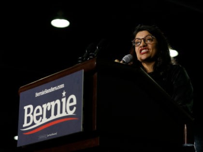 US representative from Michigan Rashida Tlaib speaks before Democratic presidential hopefu