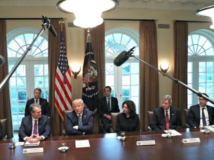 WASHINGTON, DC - MARCH 11: - U.S. President Donald Trump meets with CEOs of major banks to discuss the coronavirus response in the Cabinet Room at the White House, on March 11, 2020 in Washington, DC. (Photo by Mark Wilson/Getty Images)