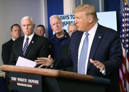 WASHINGTON, DC - MARCH 16: U.S. President Donald Trump is joined by members of the Coronav