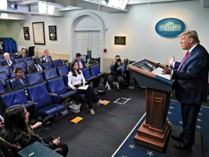 WASHINGTON, DC - MARCH 26: U.S. President Donald Trump speaks during a briefing on the coronavirus pandemic in the press briefing room of the White House on March 26, 2020 in Washington, DC. The U.S. House of Representatives is scheduled to vote Friday on the $2 trillion stimulus package to …