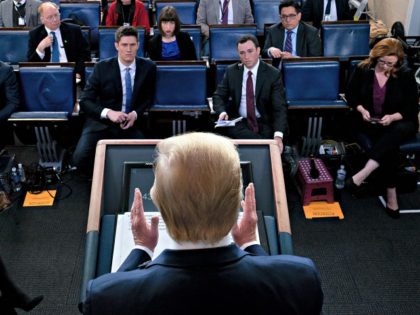 WASHINGTON, DC - MARCH 21: U.S. President Donald Trump speaks during a briefing in the Jam