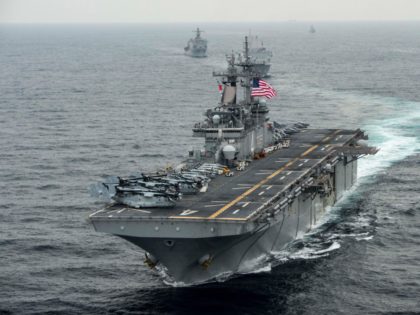 AT SEA - MARCH 8: In this handout photo provided by the U.S. Navy, the amphibious assault ship USS Boxer (LHD 4) transits the East Sea on March 8, 2016 during Exercise Ssang Yong 2016. Ssang Yong 16 is a biennial combined amphibious exercise conducted by forward-deployed U.S. forces with …
