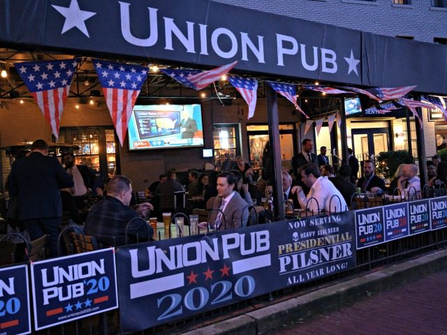 Patrons of the Union Pub wait for the results of the "Super Tuesday" Democratic