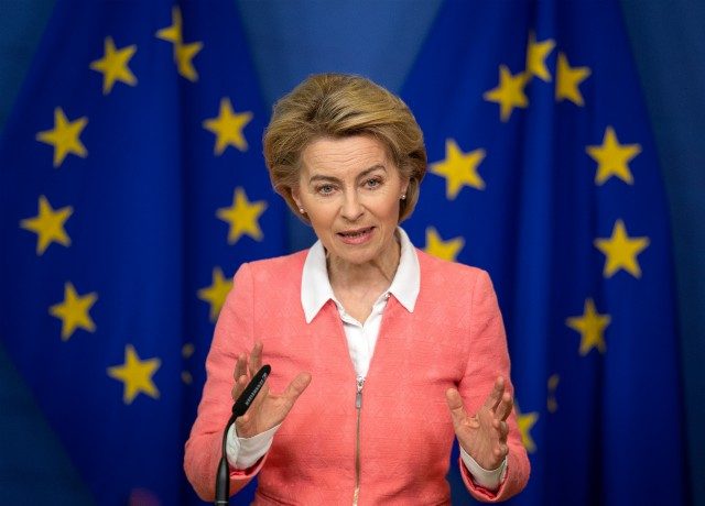 BRUSSELS, BELGIUM - MARCH 04: President of the European Commission Ursula von der Leyen ho