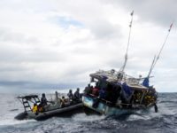The boarding party of HMAS Albany intercept a Suspected Irregular Entry Vessel (SIEV) in the vicinity of Christmas Island during Operation RESOLUTE.