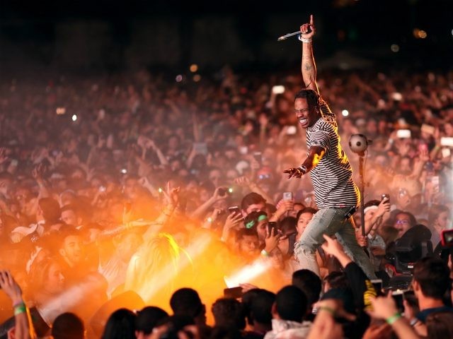 INDIO, CA - APRIL 14: Rapper Travis Scott performs on the Outdoor Stage during day 1 of th