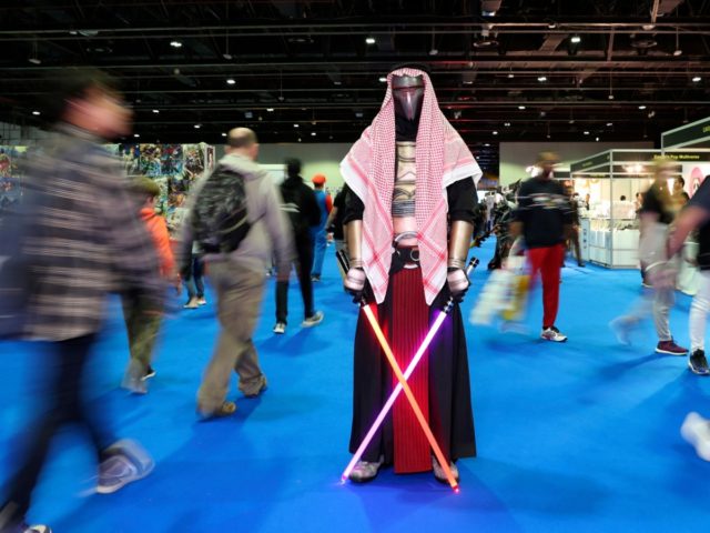 A cosplayer dressed as a creation from "Star Wars" attends the Middle East Comic Con in Dubai, United Arab Emirates, Thursday, March 5, 2020. The Middle East Film & Comic Con has begun in Dubai, a city of skyscrapers and nightclubs suddenly subdued by the outbreak of the new coronavirus …