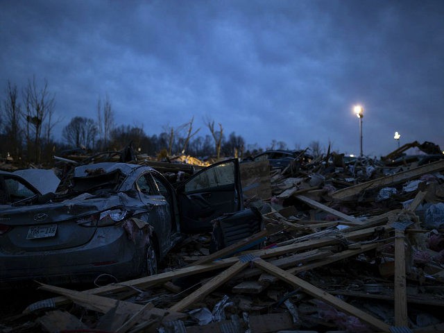 COOKEVILLE, TN - MARCH 04: Piled debris surrounds foundations left after a tornado early T