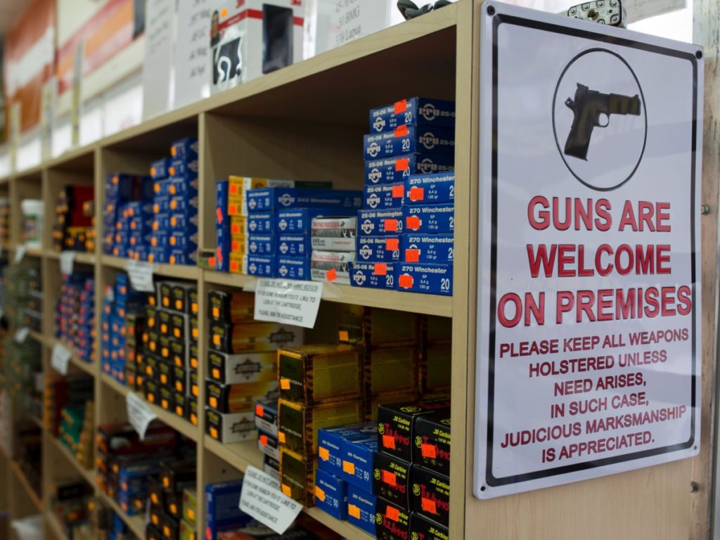 Ammunition boxes are for sale at a gun shop in Merrimack, New Hampshire, on November 5, 2016. According to the proprietor, October's sales in his store were double that of 2015, with customers expressing anxiety about the November election. / AFP / DOMINICK REUTER (Photo credit should read DOMINICK REUTER/AFP via Getty Images)