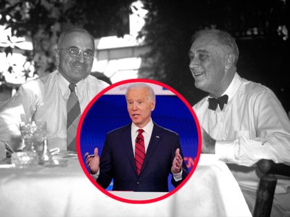 Vice President Joe Biden, participates in a Democratic presidential primary debate with Sen. Bernie Sanders, I-Vt., at CNN Studios, Sunday, March 15, 2020, in Washington. (AP Photo/Evan Vucci) President Franklin D. Roosevelt, right, sitting with Harry S. Truman at an outdoor lunch table on August 18, 1944. (AP Photo/stf)
