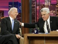 Host Jay Leno, right, and Democratic vice-presidential candidate Joe Biden chat during taping of "The Tonight Show With Jay Leno" at NBC Studios in Burbank, Calif., Thursday, Oct. 16, 2008. (AP Photo/Reed Saxon)