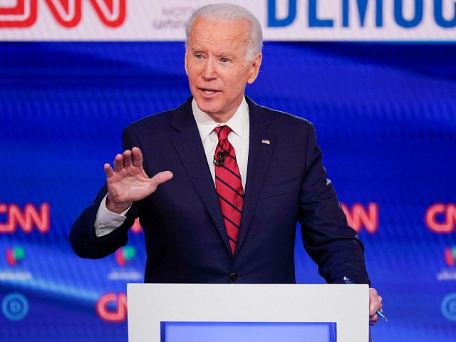 Former Vice President Joe Biden, participates in a Democratic presidential primary debate at CNN Studios in Washington, Sunday, March 15, 2020. (AP Photo/Evan Vucci)