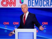 Former Vice President Joe Biden, participates in a Democratic presidential primary debate at CNN Studios in Washington, Sunday, March 15, 2020. (AP Photo/Evan Vucci)