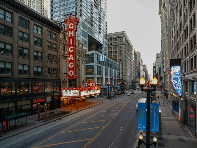 Closed Chicago Theatre is seen in Chicago, Illinois, on March 21, 2020. - Almost one billi