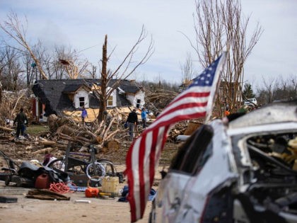 COOKEVILLE, TN - MARCH 04: Volunteers work to clean up tornado-damaged areas on March 4, 2020 in Cookeville, Tennessee. A tornado passed through the Nashville area early Tuesday morning which left Putnam County with 18 killed and 38 unaccounted for. (Photo by Brett Carlsen/Getty Images)