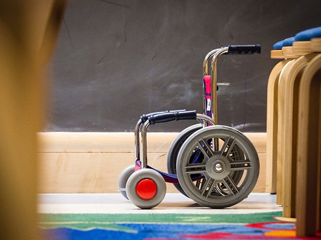 Child's wheelchair in a children's hospital.