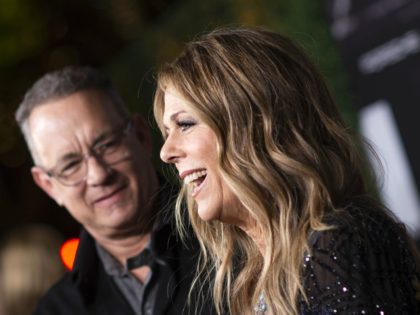 Actors Tom Hanks (L) and his wief actress/singer Rita Wilson attend "JONI 75: A Birthday Celebration" Live at the Dorothy Chandler Pavilion in Los Angeles on November 7, 2018. - Two All-Star Concerts Dedicated to Joni Mitchell on Her 75th Birthday presented by The Music Center. (Photo by VALERIE MACON …