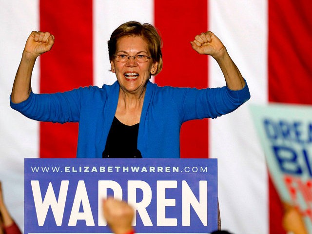 Democratic presidential hopeful Massachusetts Senator Elizabeth Warren gestures as she speaks during a campaign rally at Eastern Market in Detroit, Michigan, on March 3, 2020. - Fourteen states and American Samoa are holding presidential primary elections, with over 1400 delegates at stake. (Photo by JEFF KOWALSKY / AFP) (Photo by …