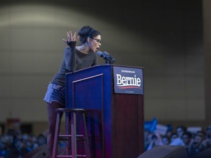 LOS ANGELES, CA - MARCH 01: Comedian Sarah Silverman speaks at a campaign rally for Presidential candidate Sen. Bernie Sanders at the Los Angeles Convention Center on March 1, 2020 in Los Angeles, California. Sanders is campaigning ahead of the 2020 California Democratic primary on Super Tuesday, March 3. (Photo …