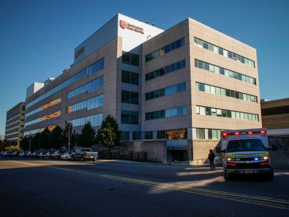 NEWARK, NJ - OCTOBER 27: An ambulance exits from University Hospital in Newark where Nurse