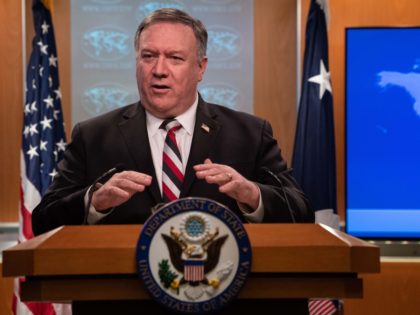 US Secretary of State Mike Pompeo speaks at a press conference at the State Department in