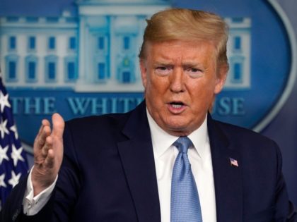 President Donald Trump speaks during a press briefing with the coronavirus task force, in