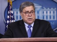 Attorney General William Barr speaks about the coronavirus in the James Brady Briefing Room, Monday, March 23, 2020, in Washington. (AP Photo/Alex Brandon)