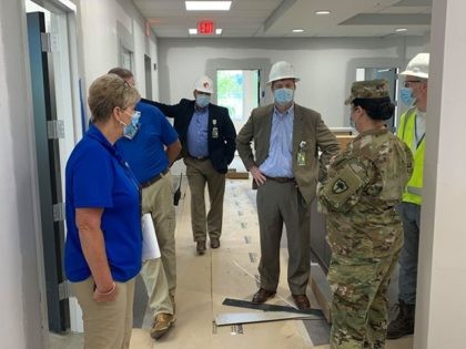 The South Carolina National Guard works with state and federal agencies as a task force to conduct engineer assessments of sites with the Conway Medical Center in Conway, South Carolina April 8, 2020 as part of the state’s tiered medical response plan in support of COVID-19 response efforts. The South …