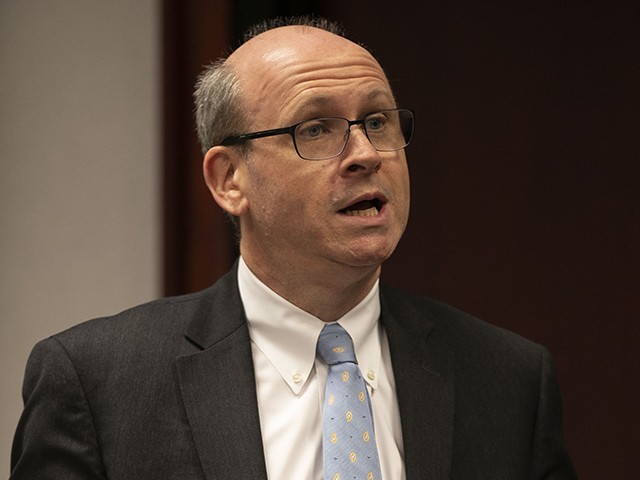 Attorney Marc E. Elias makes an argument during a hearing on Mark E. Harris v. NC State Board of Elections in Superior Court in Raleigh, N.C., Tuesday, Jan. 22, 2019. A North Carolina judge is considering a demand to order the victory of the Republican in the country's last undecided congressional race despite an investigation into whether his lead was boosted by illegal vote-collection tactics. (Robert Willett/The News & Observer via AP, Pool)
