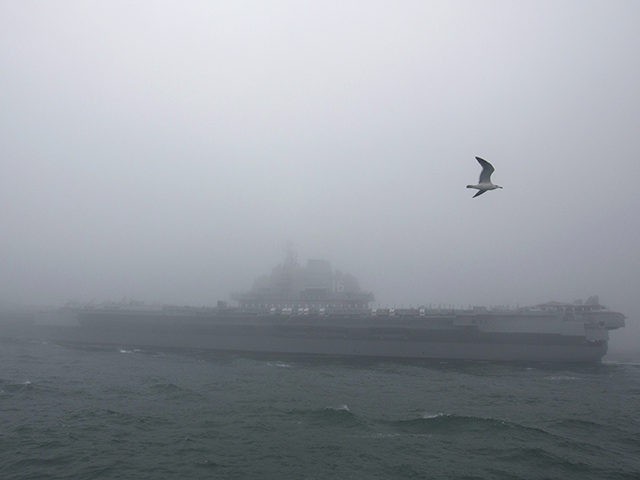 The Chinese People's Liberation Army (PLA) Navy aircraft carrier Liaoning participates in