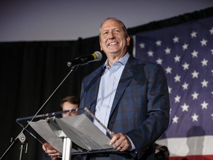 North Carolina 9th district Republican congressional candidate Dan Bishop gives his victory speech at his election night party after defeating Dan McCready in Monroe, N.C., Tuesday, Sept. 10, 2019. (AP Photo/Nell Redmond)