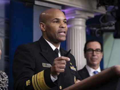 U.S. Surgeon General Jerome Adams speaks during a news conference about the coronavirus in the James Brady Briefing Room at the White House, Saturday, March 14, 2020, in Washington. (AP Photo/Alex Brandon)