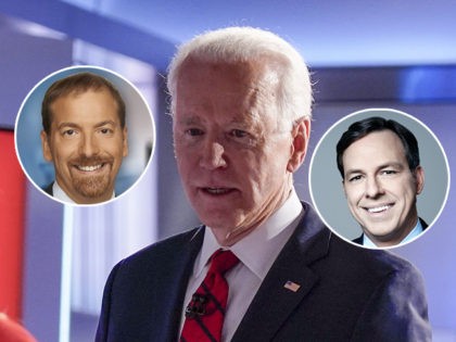 (Insets: Jake Tapper, Chuck Todd) Former Vice President Joe Biden, center, stops to talk with CNN anchor Dana Bash, left, as Sen. Bernie Sanders, I-Vt., right, waves after they participated in a Democratic presidential primary debate at CNN Studios in Washington, Sunday, March 15, 2020. (AP Photo/Evan Vucci)