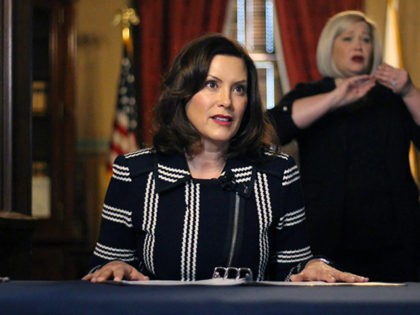 In this photo provided by the Michigan Office of the Governor, Michigan Gov. Gretchen Whitmer addresses the state during a speech in Lansing, Mich., Thursday, April 2, 2020. The governor ordered that students in the state will not return to K-12 school buildings the rest of the academic year due …