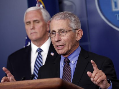 Dr. Anthony Fauci, director of the National Institute of Allergy and Infectious Diseases, speaks about the coronavirus in the James Brady Press Briefing Room of the White House, Thursday, April 9, 2020, in Washington, as Vice President Mike Pence listens. (AP Photo/Andrew Harnik)