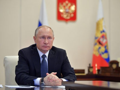 In this photo taken on Tuesday, April 7, 2020, Russian President Vladimir Putin, during a