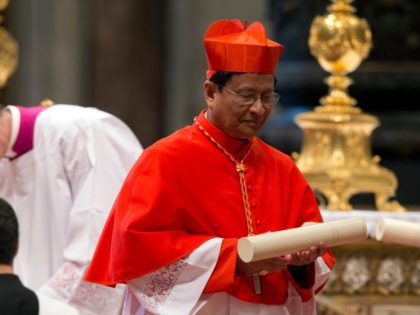 Newly-elected Cardinal Charles Maung Bo leaves after a consistory inside St. Peter's Basil