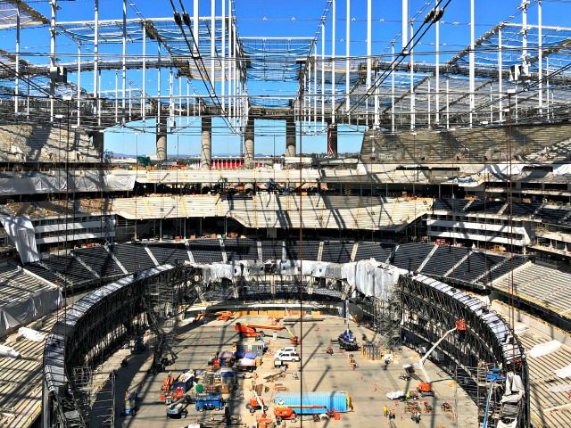 Construction, as of late February, at SoFi Stadium. (Photo: Greg Beacham, AP)