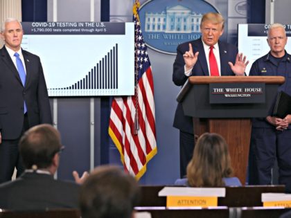 WASHINGTON, DC - APRIL 06: U.S. President Donald Trump speaks to reporters following a mee