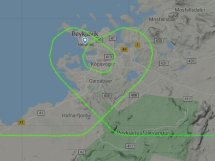 A Boeing 767 from Icelandair has drawn a big heart over Reykjavik in Iceland, on arrival from China with medical supplies