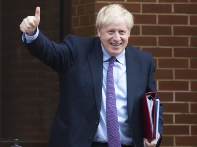 CARDIFF, WALES - JULY 30: UK Prime Minister Boris Johnson gives a thumbs up sign after mee