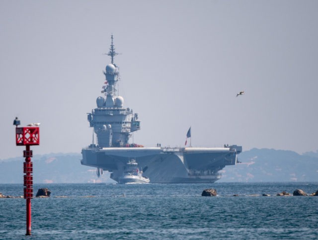 A picture shows the French aircraft carrier Charles de Gaulle on April 12, 2020, as it arr