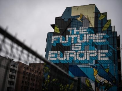 BRUSSELS, BELGIUM - MARCH 02: "The Future is Europe" by Belgian artist NovaDead is seen ne