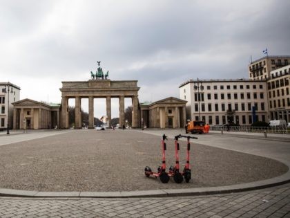 BERLIN, GERMANY - MARCH 19: Almost empty Pariser Platz by the Brandenburg Gate on March 19, 2020 in Berlin, Germany. Everyday life in Germany has become fundamentally altered as authorities tighten measures to stem the spread of the coronavirus. Public venues such as bars, clubs, museums, cinemas, schools, daycare centers …
